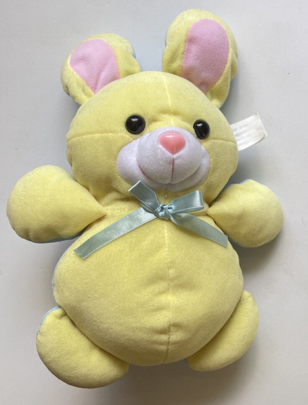 Rare Infantino Reversible Yellow Bunny Blue Bear Plush Baby Rattle 13” Vintage